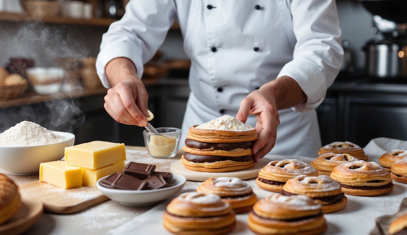 A baker carefully measures flour, butter, and chocolate before folding them into delicate layers of pastry dough.</p><p>The aroma of freshly baked pain au chocolat fills the cozy Parisian bakery